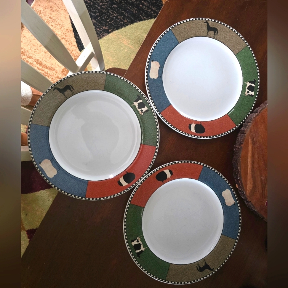 Brandon House Warren Kimble BARNYARD ANIMALS Dinner Plates Sakura NY. SET OF 3